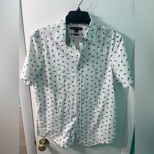 Michael Kors White and Blue Leaf Print Shirt